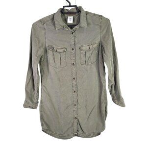 Womens H&M Khaki Green Shirt Dress 100% Lyocell Long Sleeve Button Up Size 8